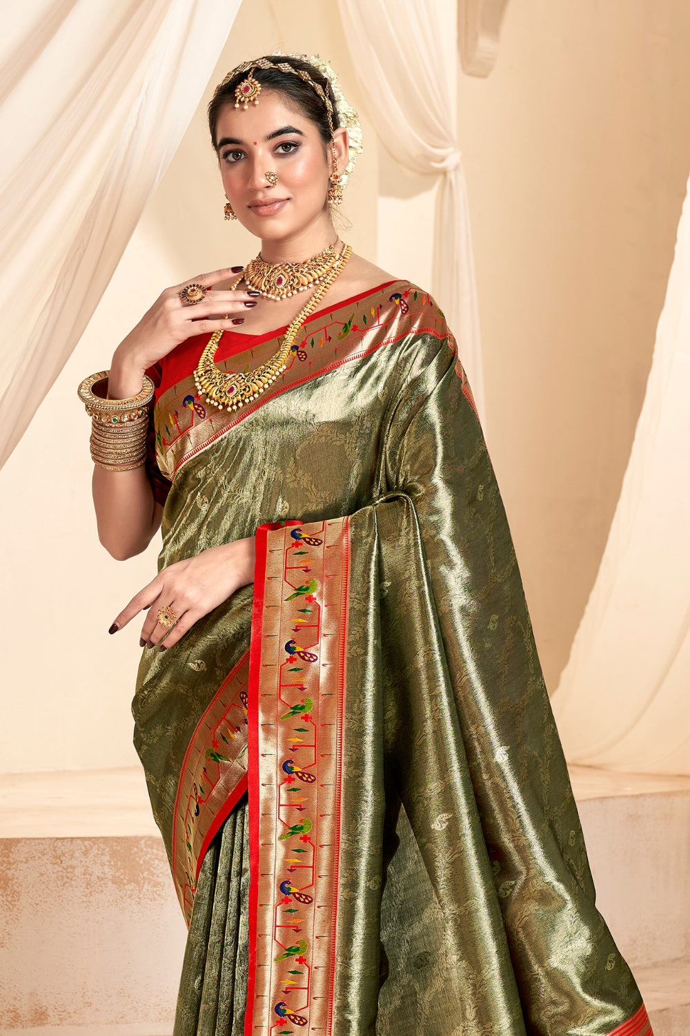 Black PURE PAITHANI TISSUE SILK WITH ZARI BORDER Saree