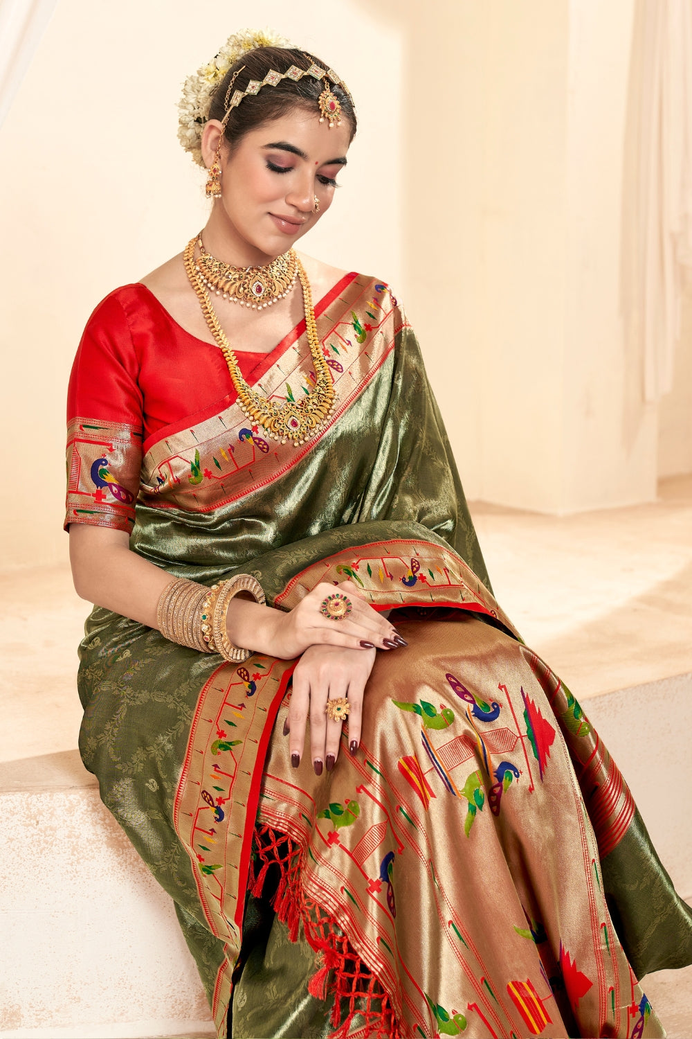 Black PURE PAITHANI TISSUE SILK WITH ZARI BORDER Saree