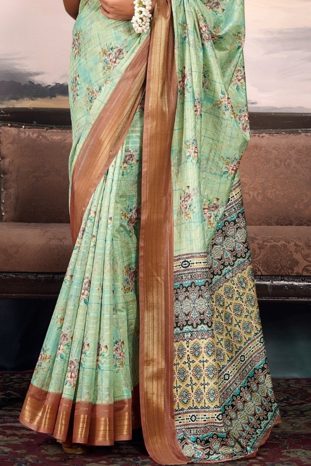 Sea Green Pure Cotton Silk Saree