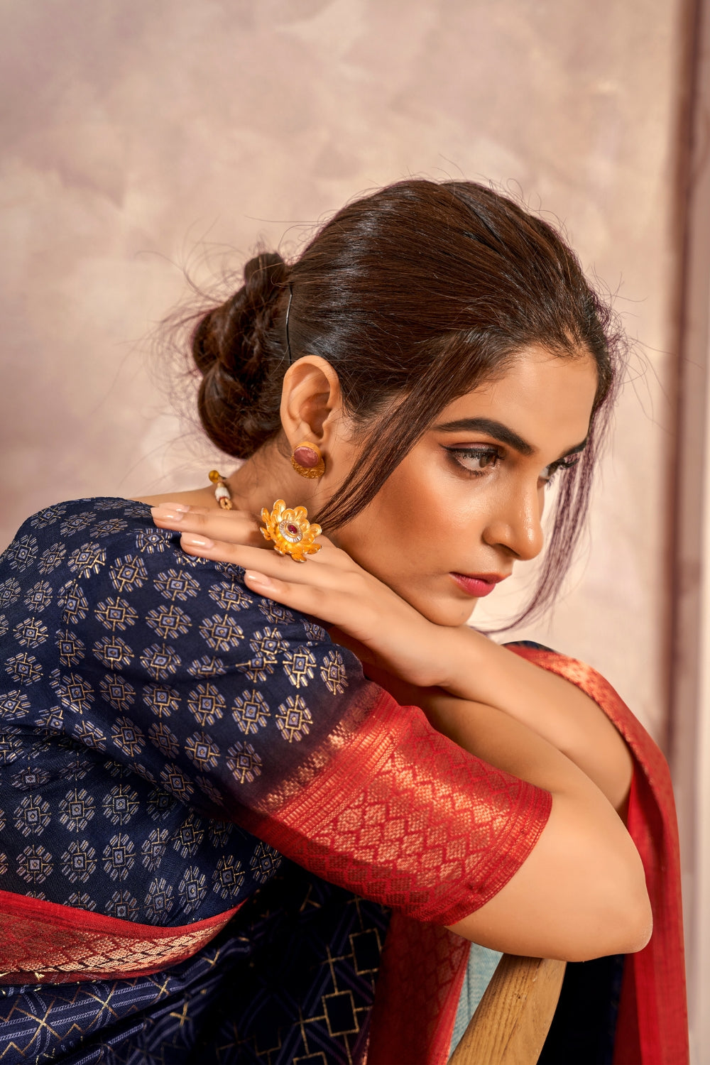 Blue Soft Dola With Foil Print Saree