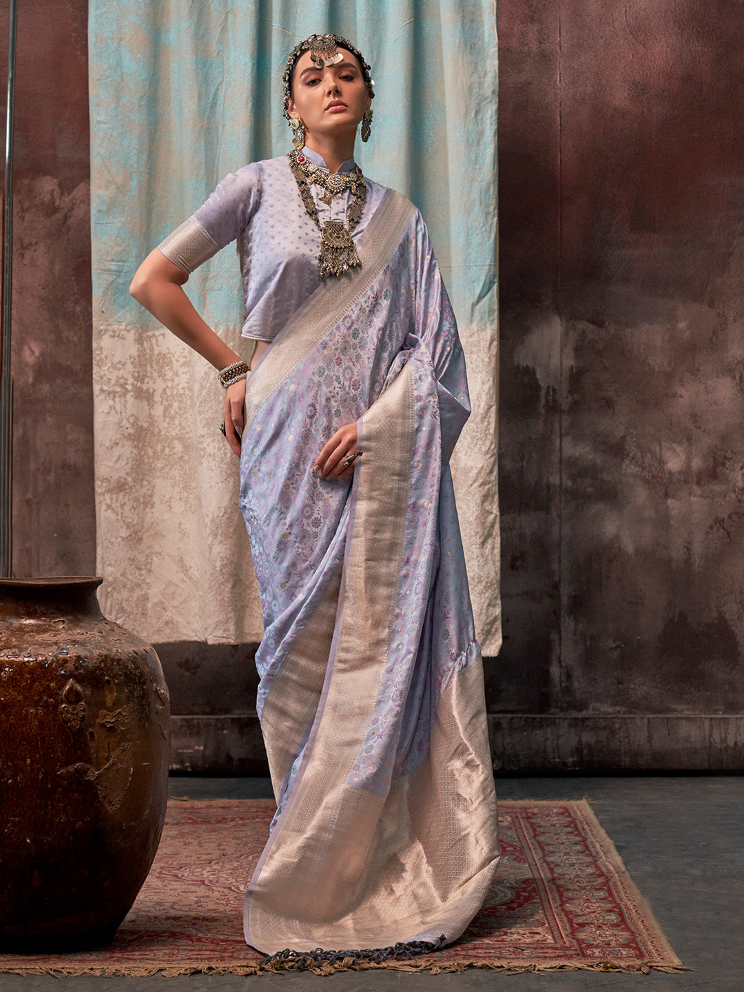 Blue Satin Saree