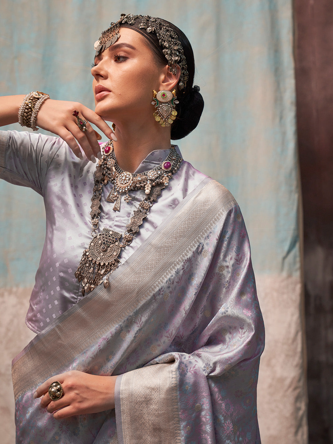 Blue Satin Saree