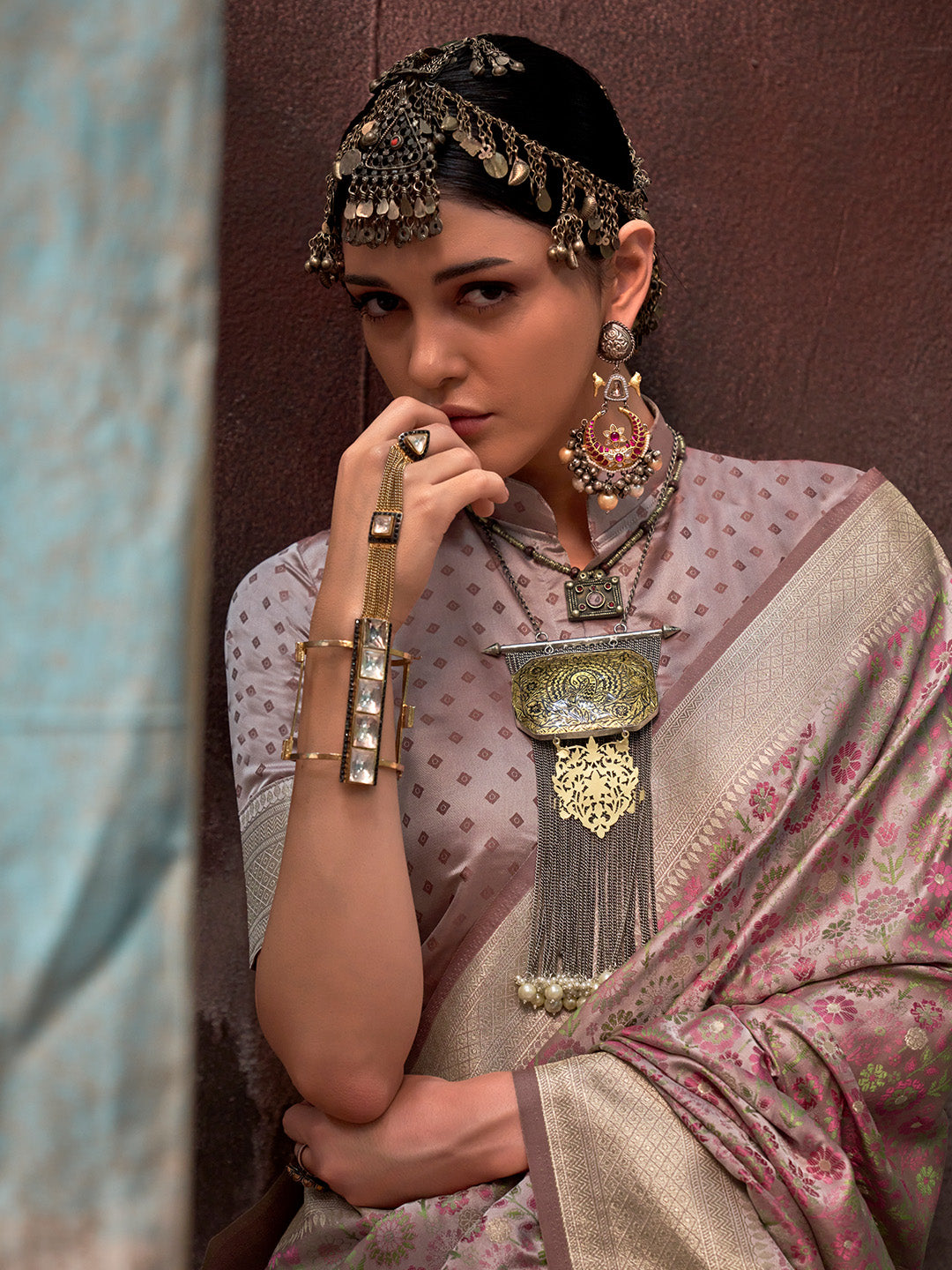 Peach Satin Saree