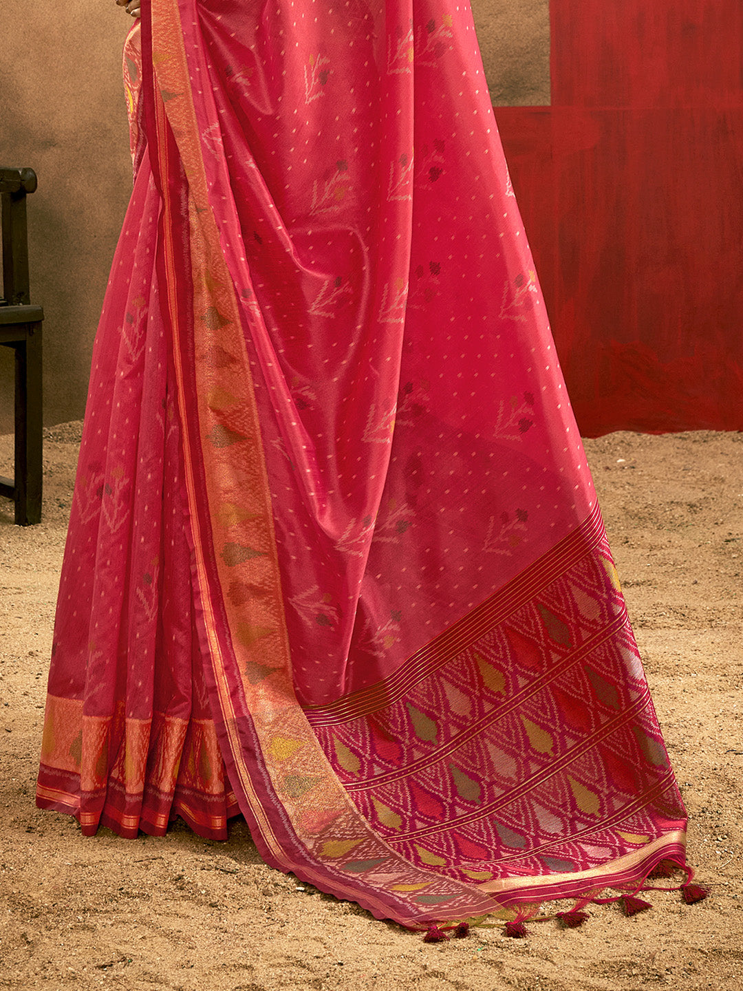 Cherry Pink Patola Silk Saree