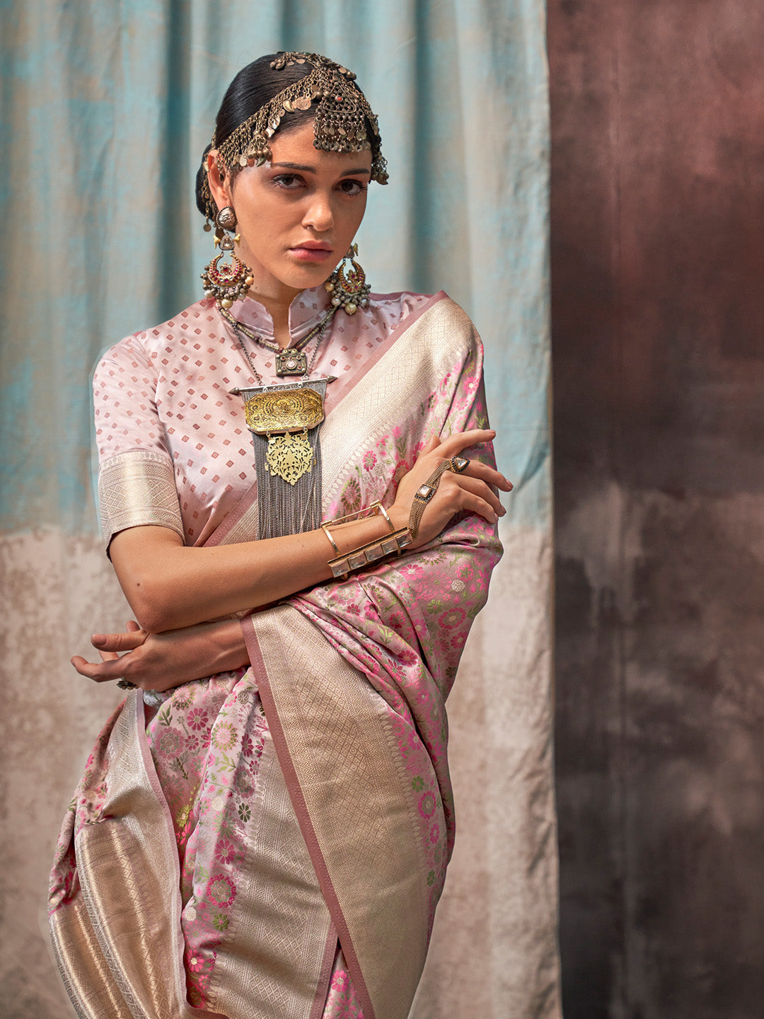 Peach Satin Saree