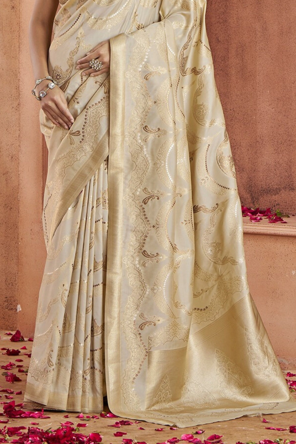Beige Banarasi Silk Saree
