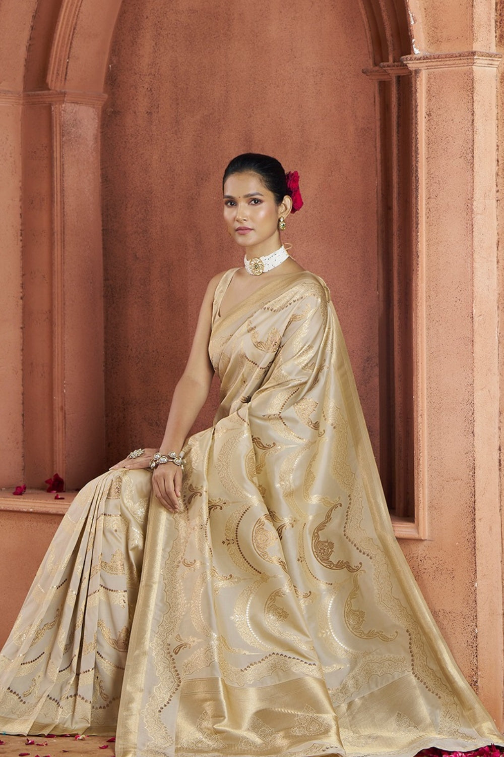 Beige Banarasi Silk Saree