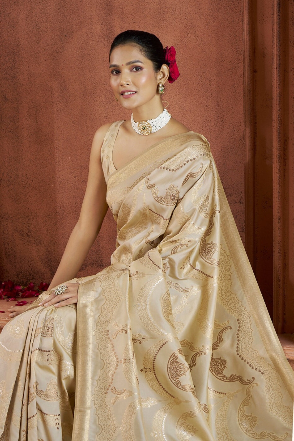 Beige Banarasi Silk Saree
