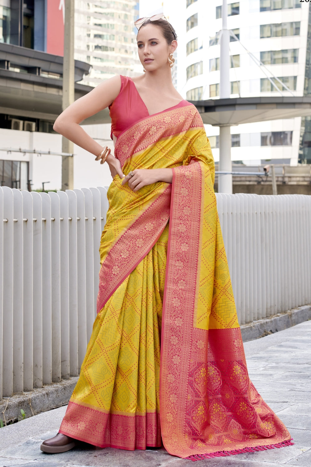 Yellow Badhni Silk Saree