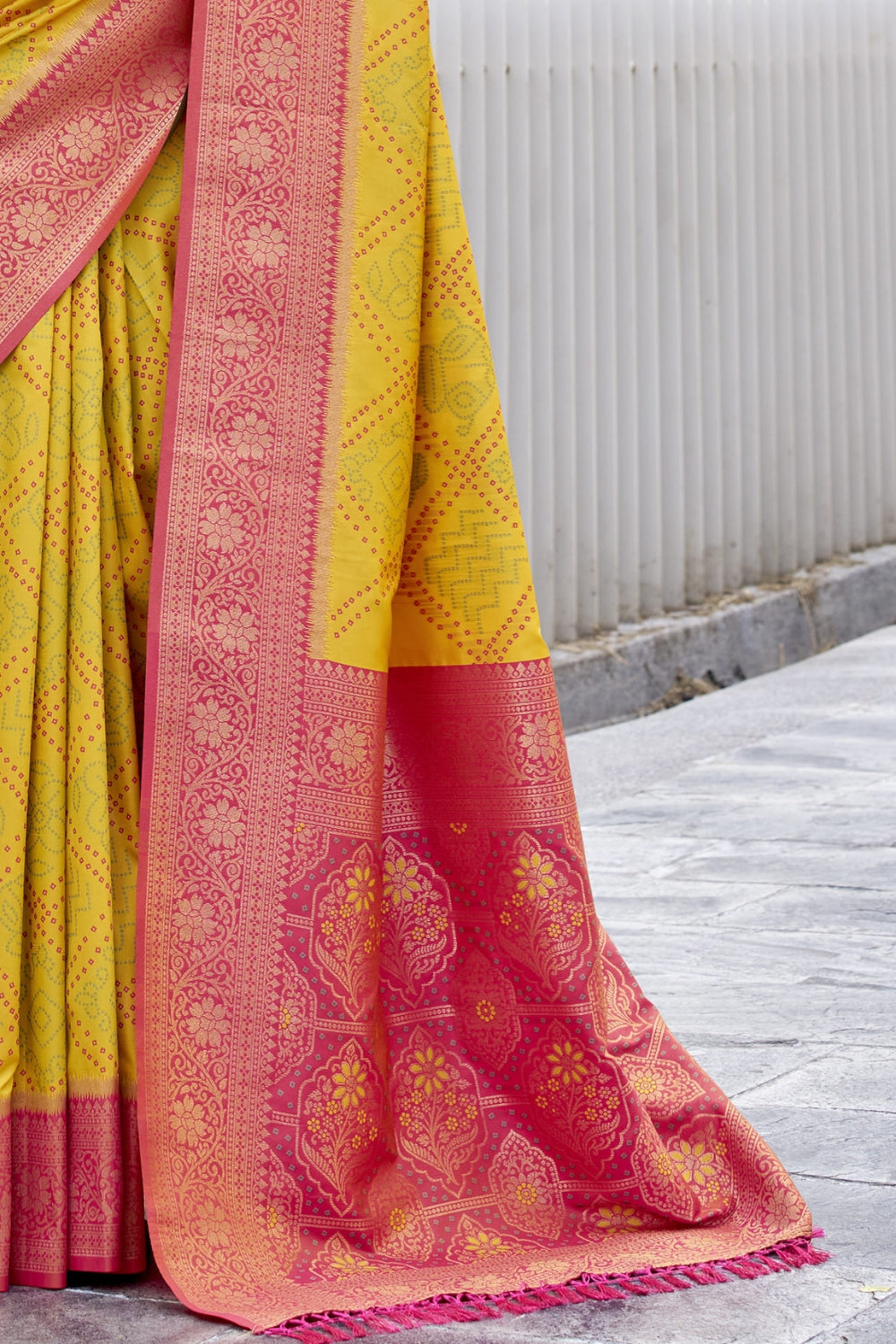 Yellow Badhni Silk Saree