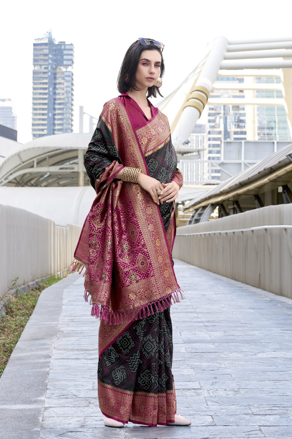 Black Badhni Silk Saree