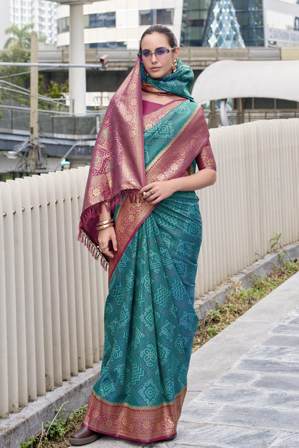 Teal Badhni Silk Saree