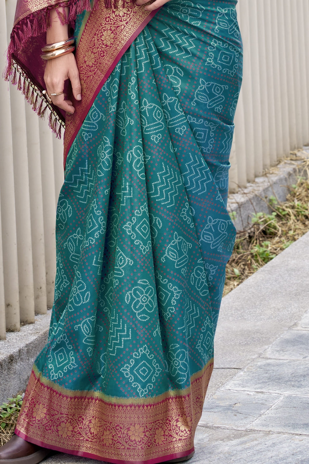 Teal Badhni Silk Saree