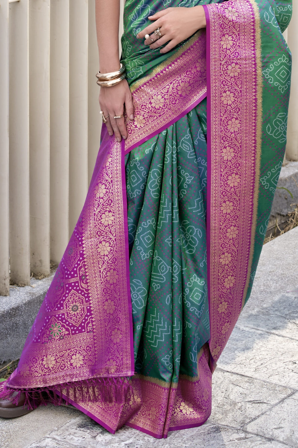 Teal Badhni Silk Saree
