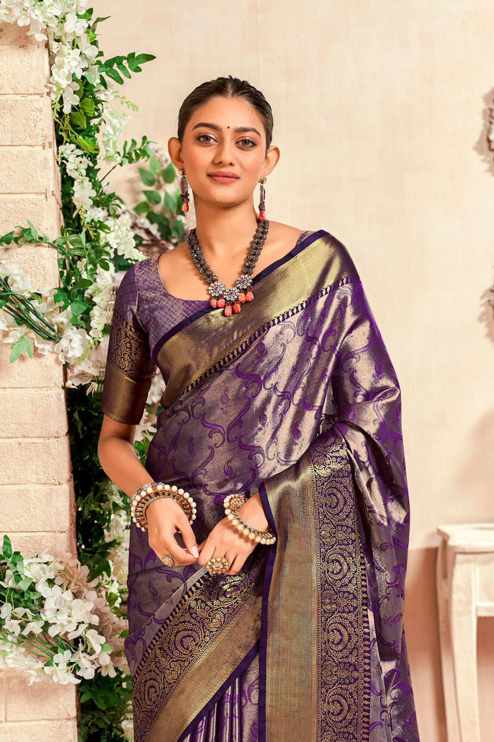 Blue PURE DHARMAVARAM WITH ZARI WEAVING Saree