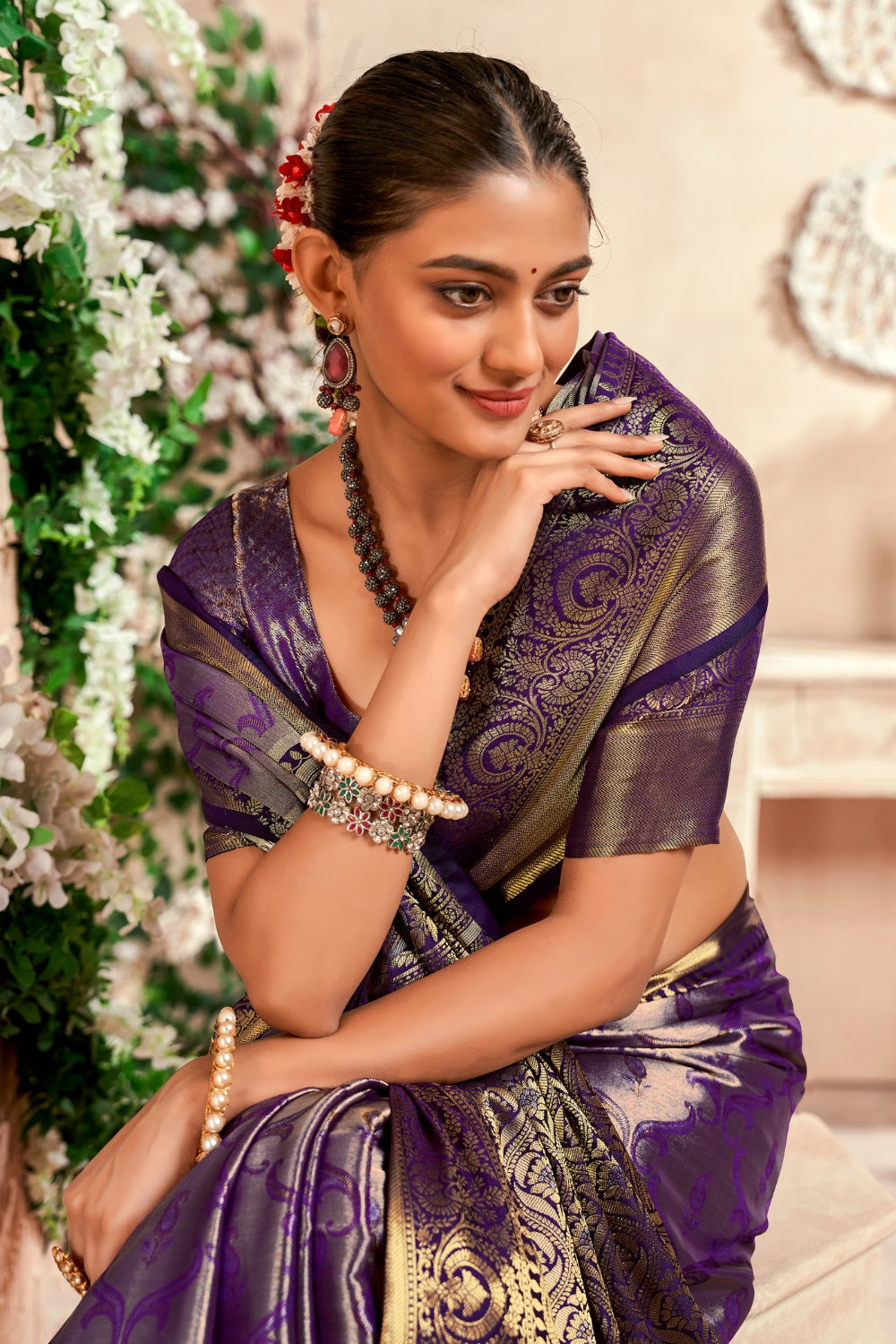 Blue PURE DHARMAVARAM WITH ZARI WEAVING Saree
