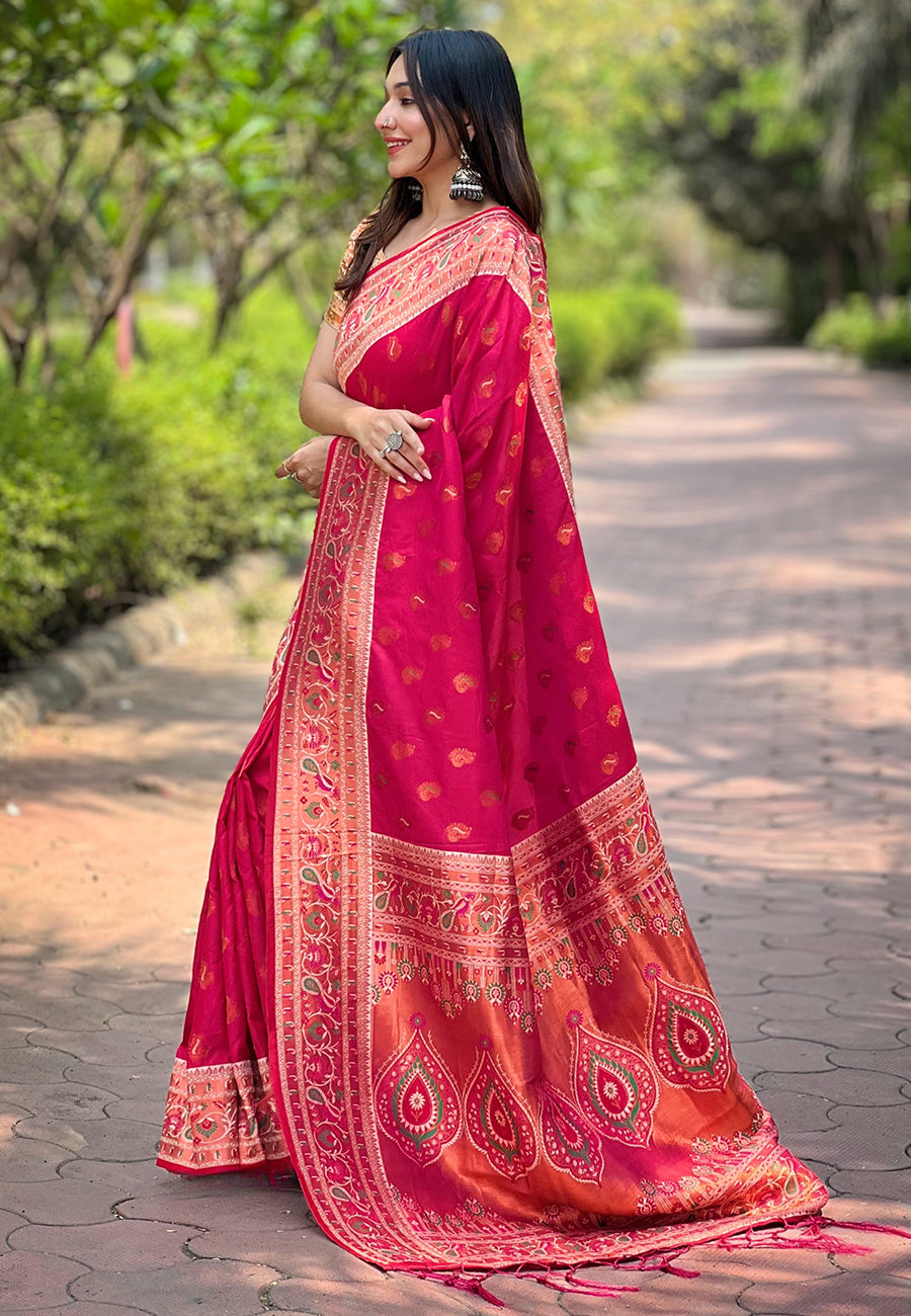Coral Pink Paithani Saree