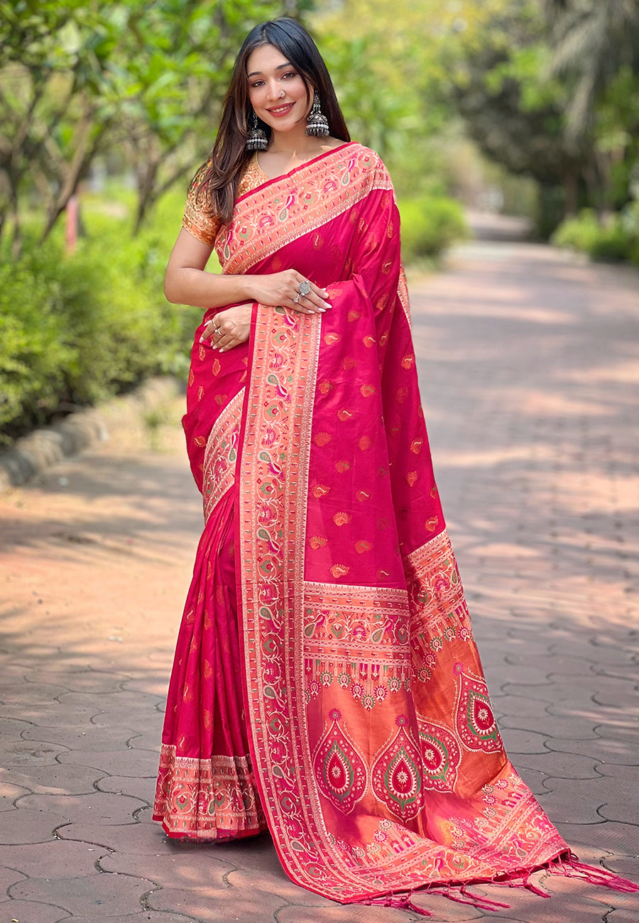 Coral Pink Paithani Saree