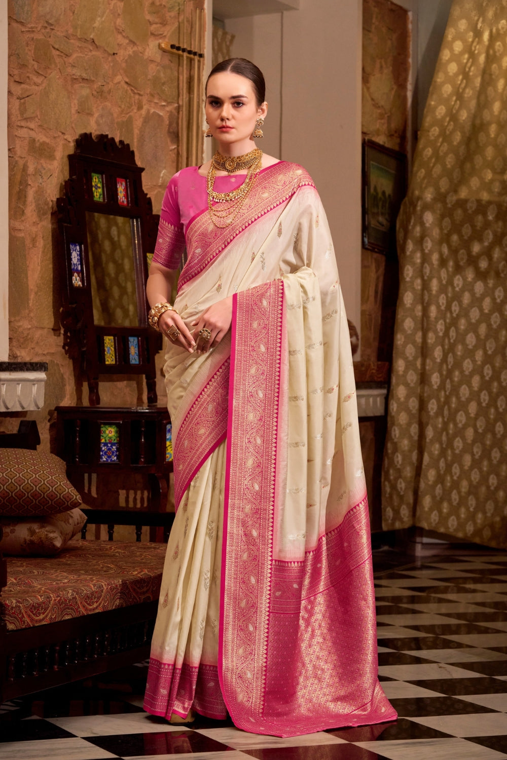 Cream Soft Silk Saree