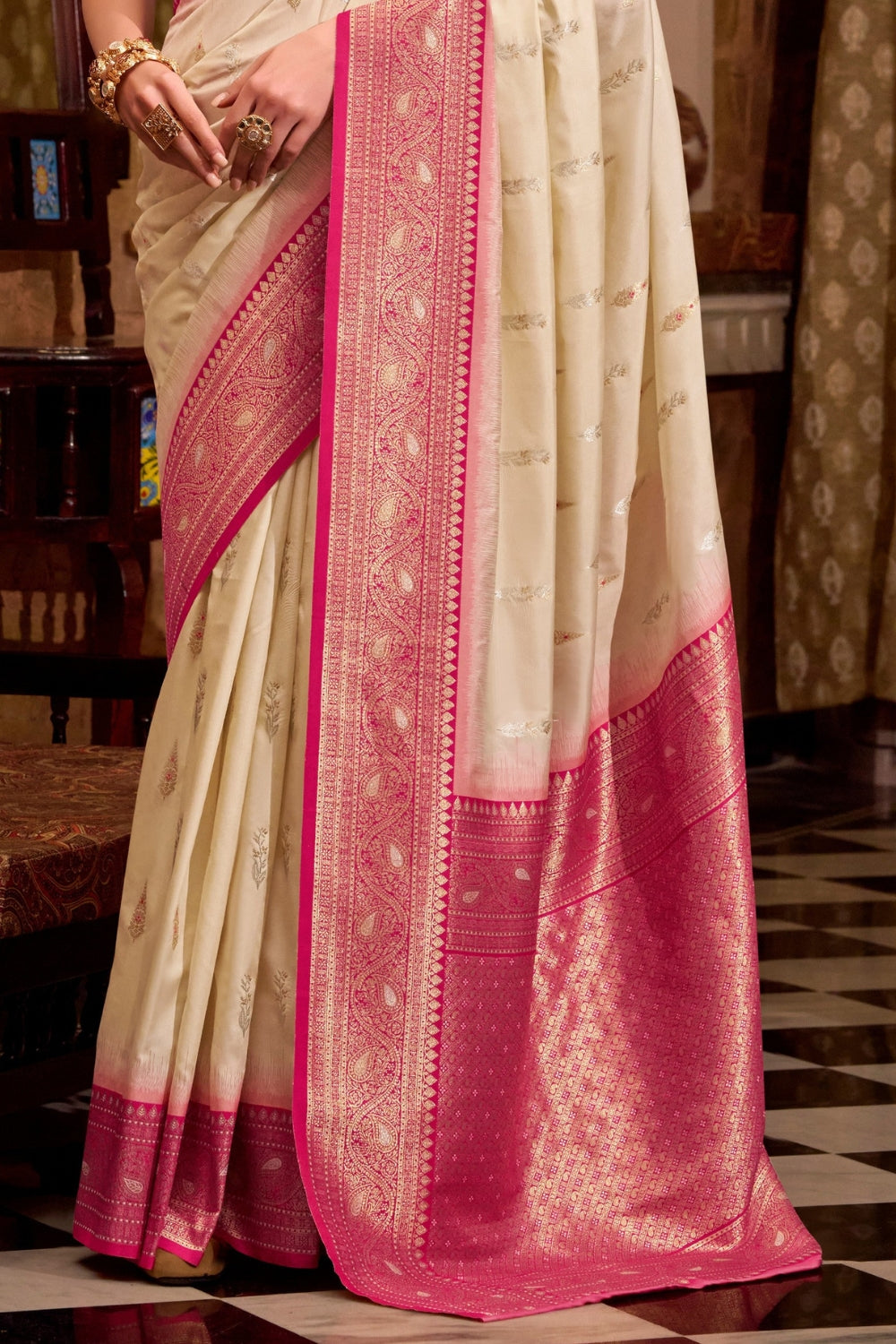 Cream Soft Silk Saree