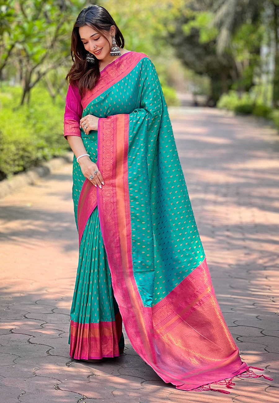 GREEN  BANARASI SILK BLEND SAREE