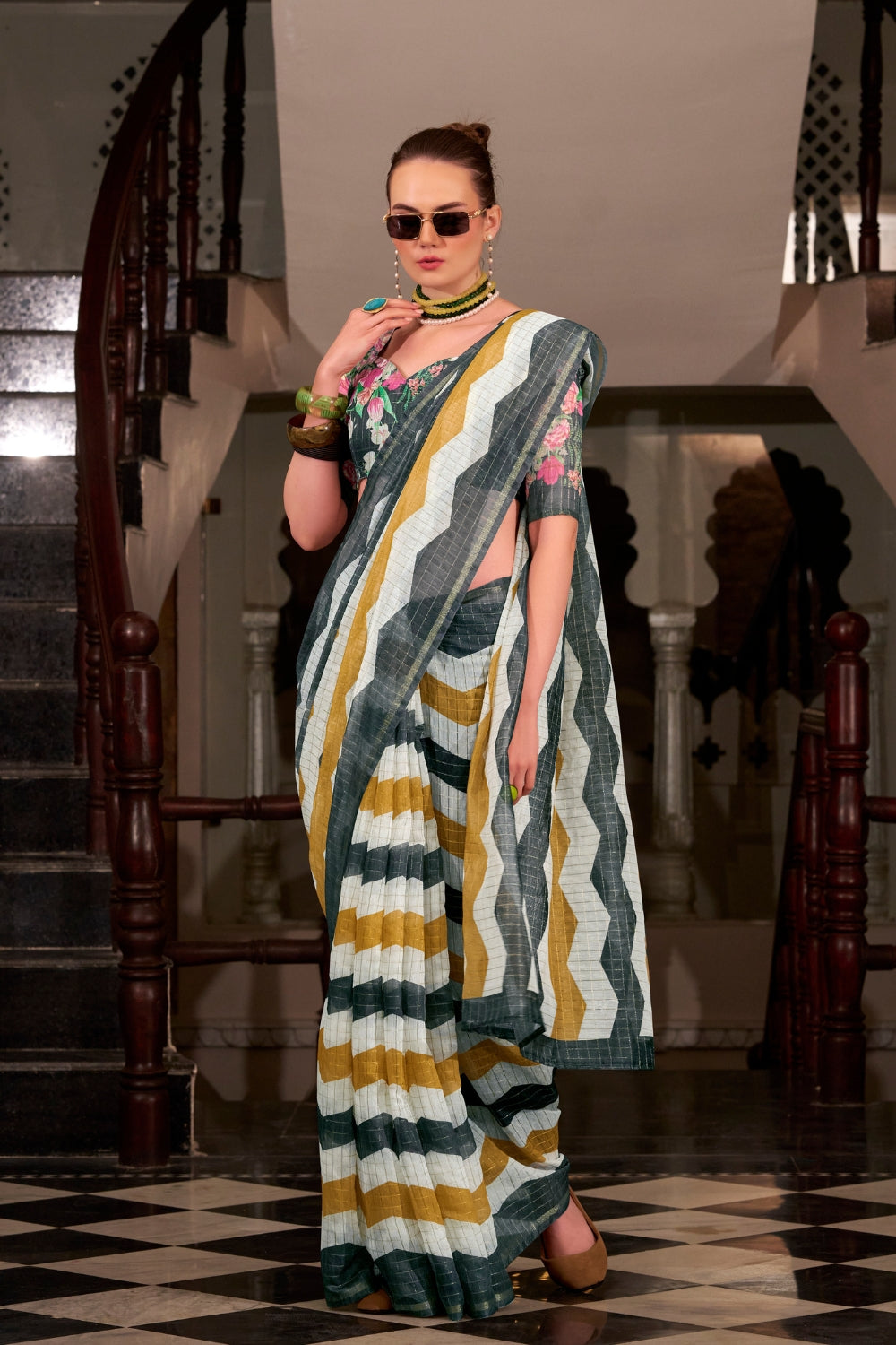 Multi Linen Cotton Silk Saree