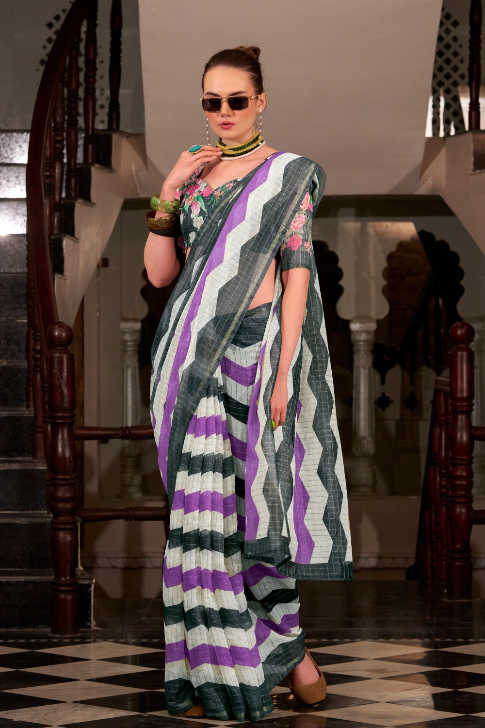 Multi Linen Cotton Silk Saree
