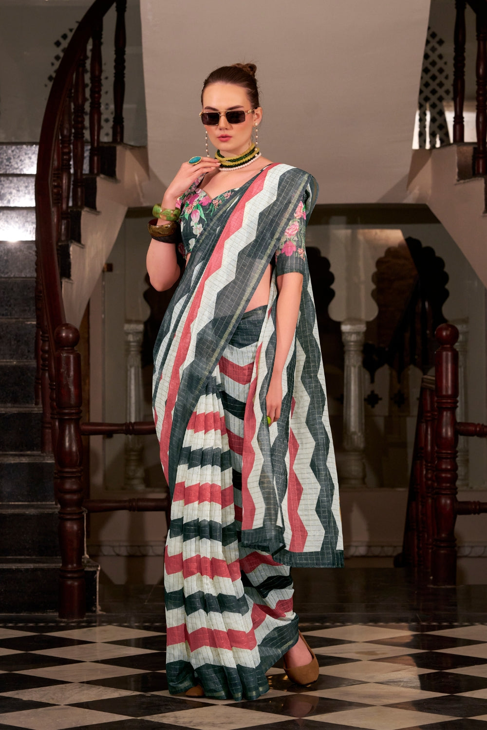 Multi Linen Cotton Silk Saree