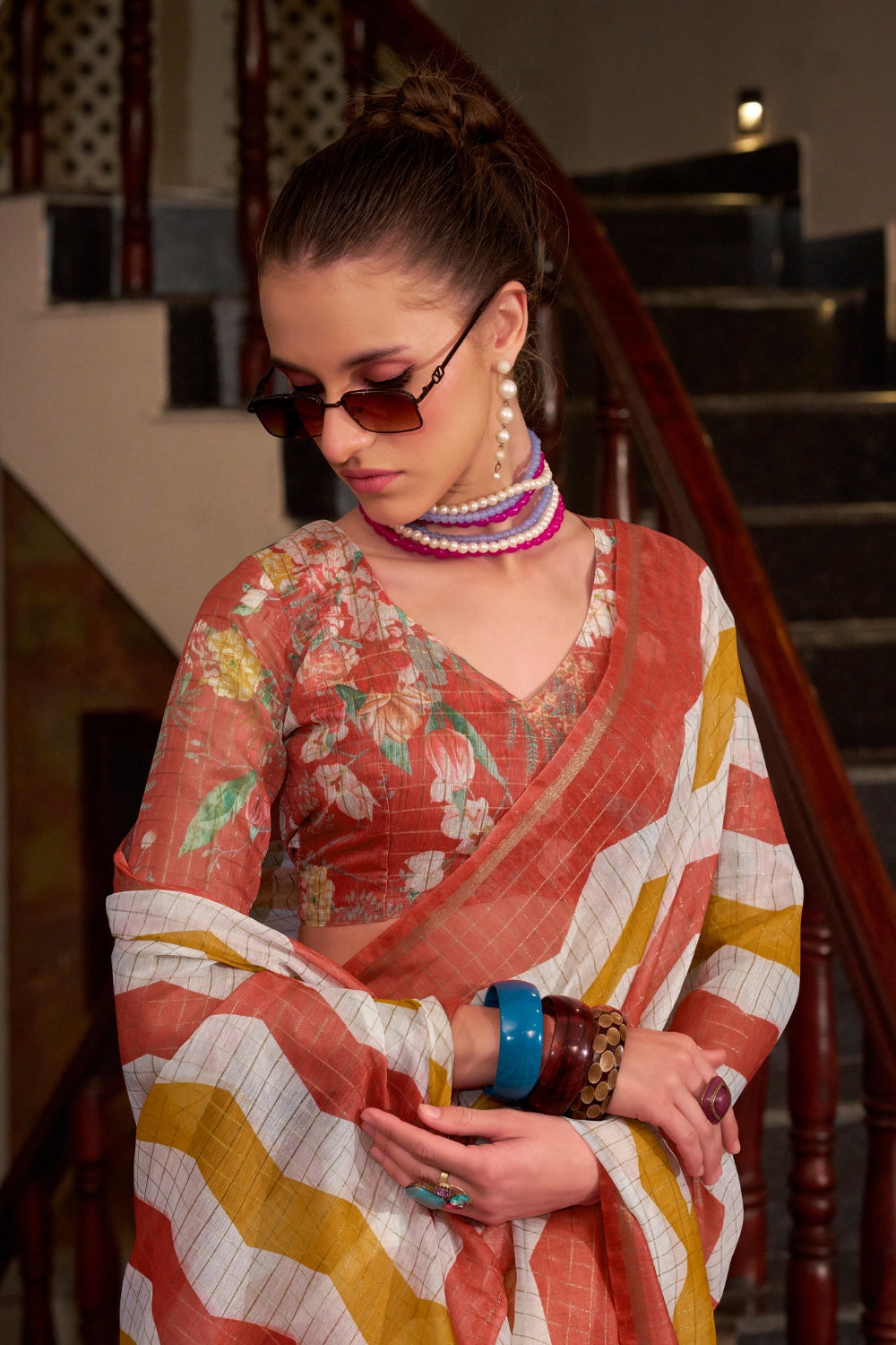 Multi Linen Cotton Silk Saree