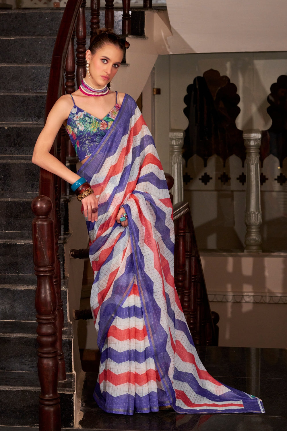 Multi Linen Cotton Silk Saree