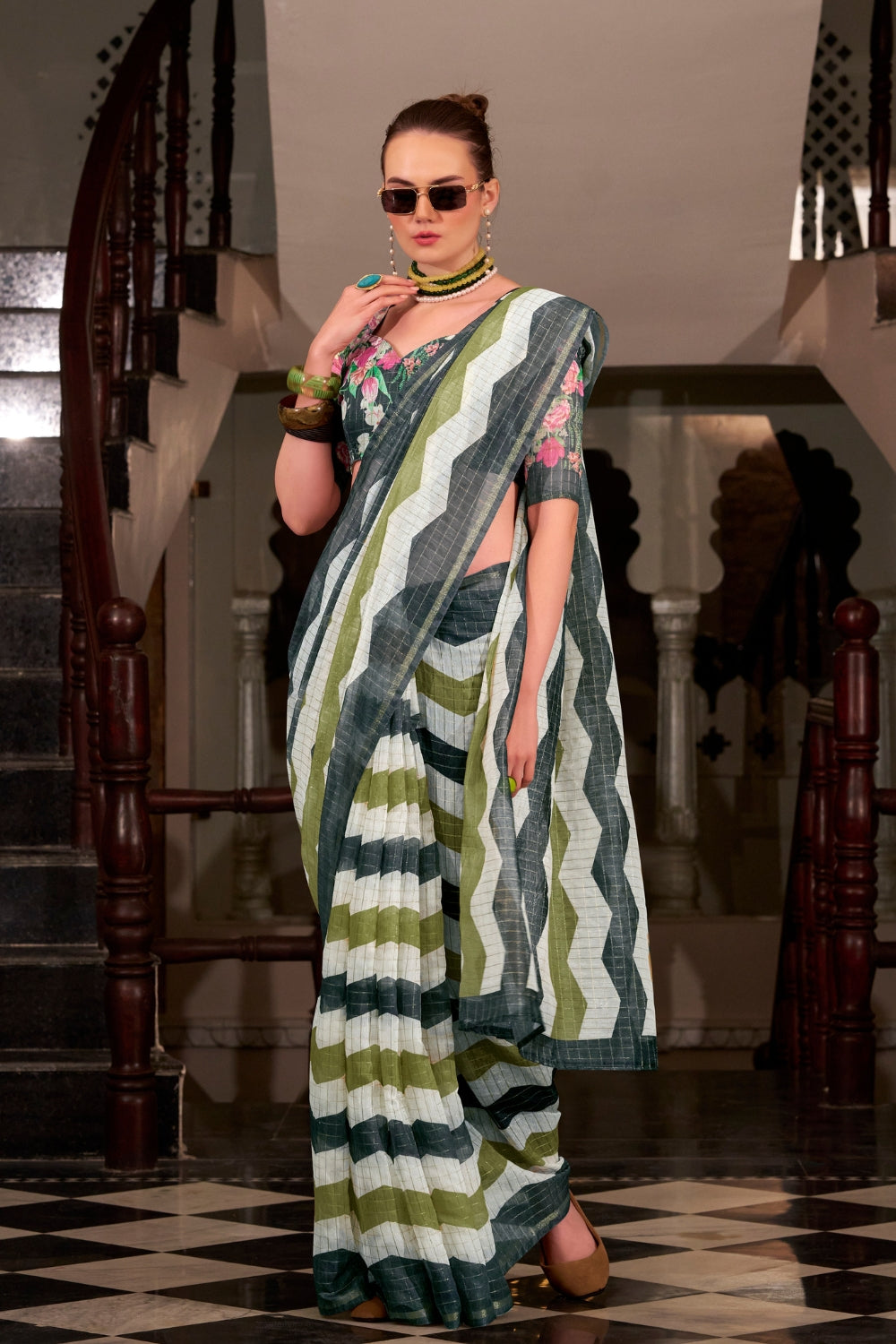 Multi Linen Cotton Silk Saree