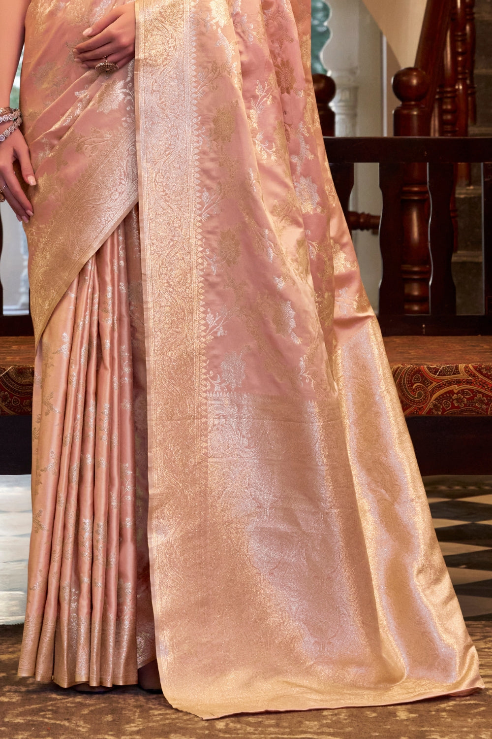 Peach Soft Sattin Silk Saree