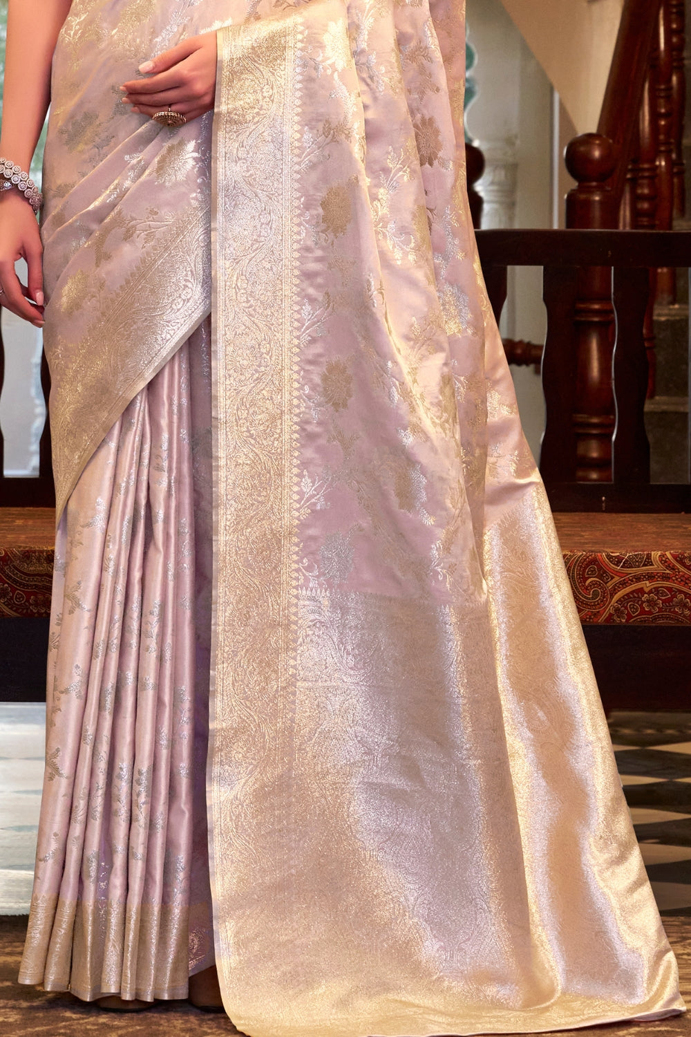 Pink Soft Sattin Silk Saree
