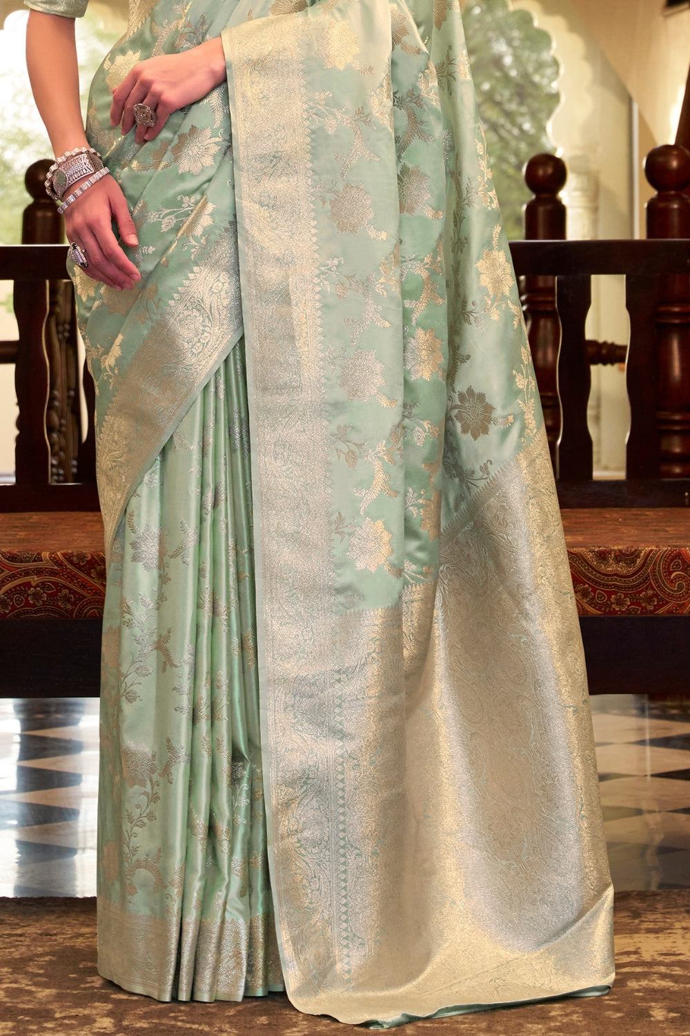 Pista Soft Sattin Silk Saree