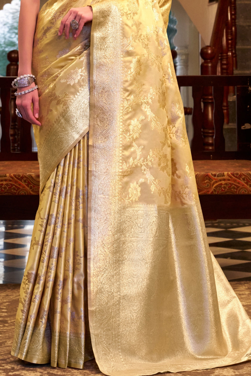 Yellow Soft Sattin Silk Saree