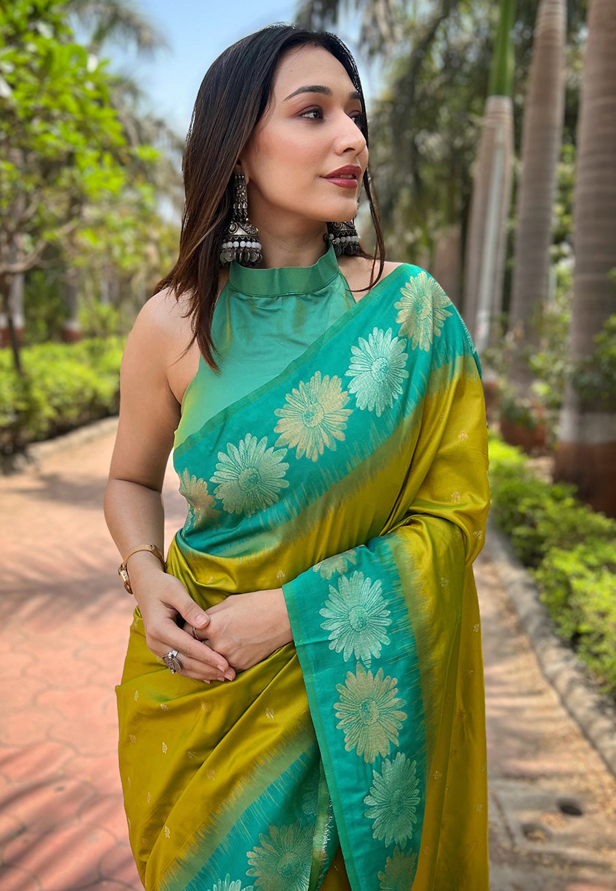 Mehendi Soft Silk Floral Saree