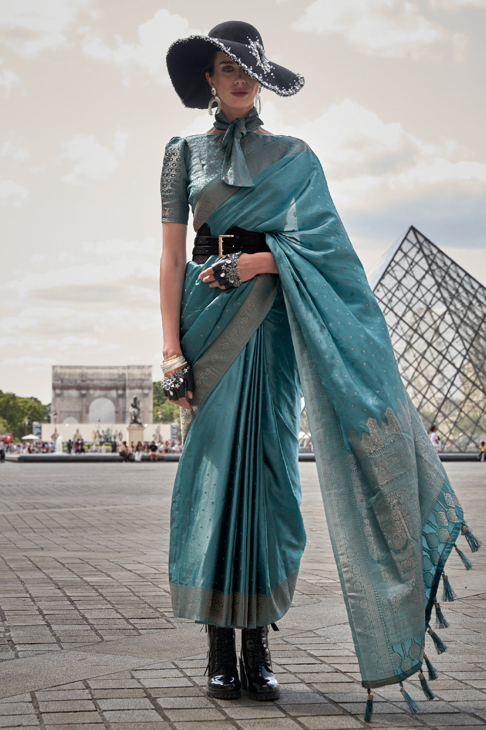 Ocean Blue Banarasi Silk Saree