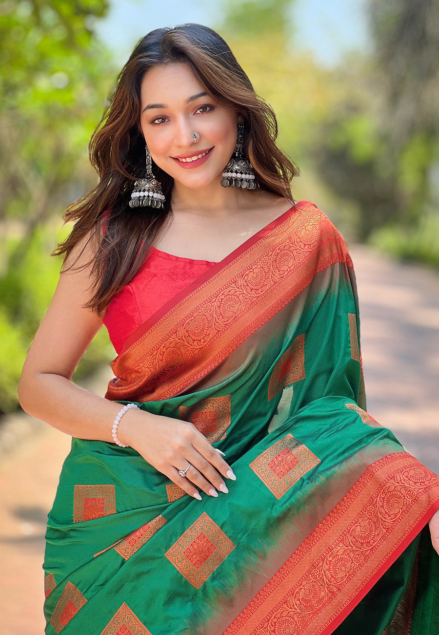 RED BANARASI SILK BLEND SAREE