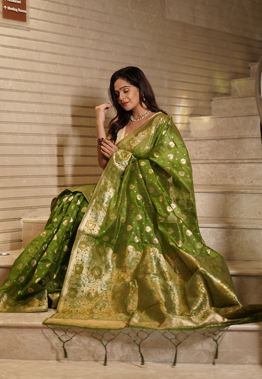 MEHENDI BANARASI SILK BLEND SAREE