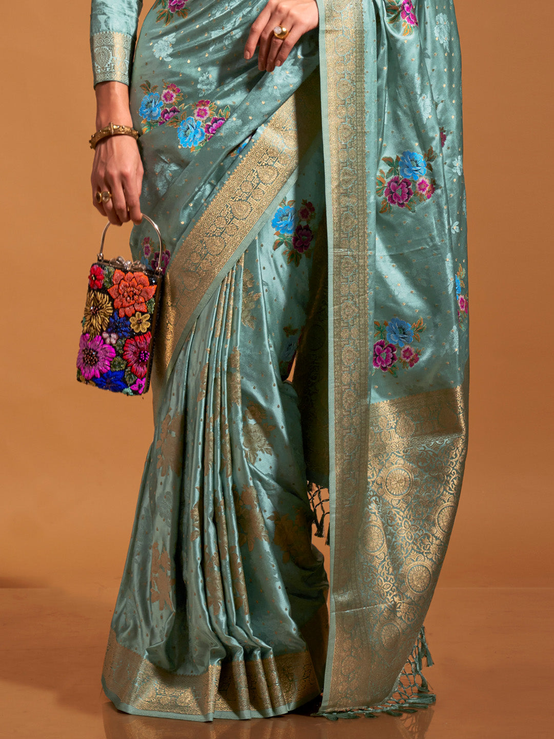 Green Pure Satin Silk Saree