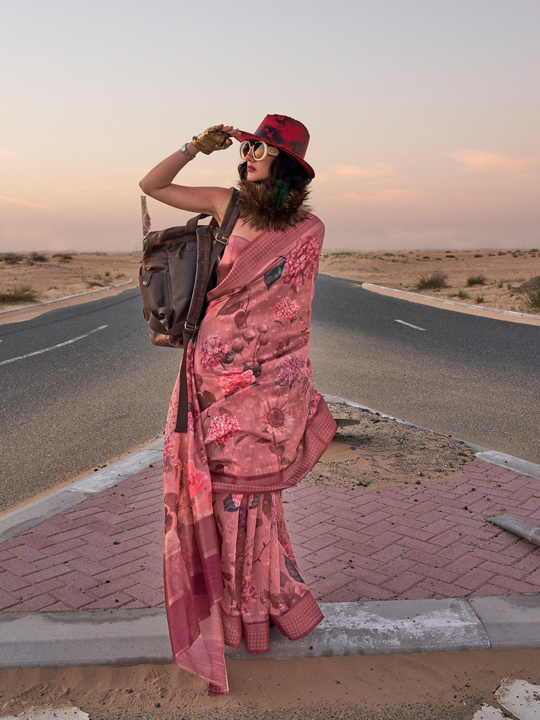 Multicolour Printed Linen Saree