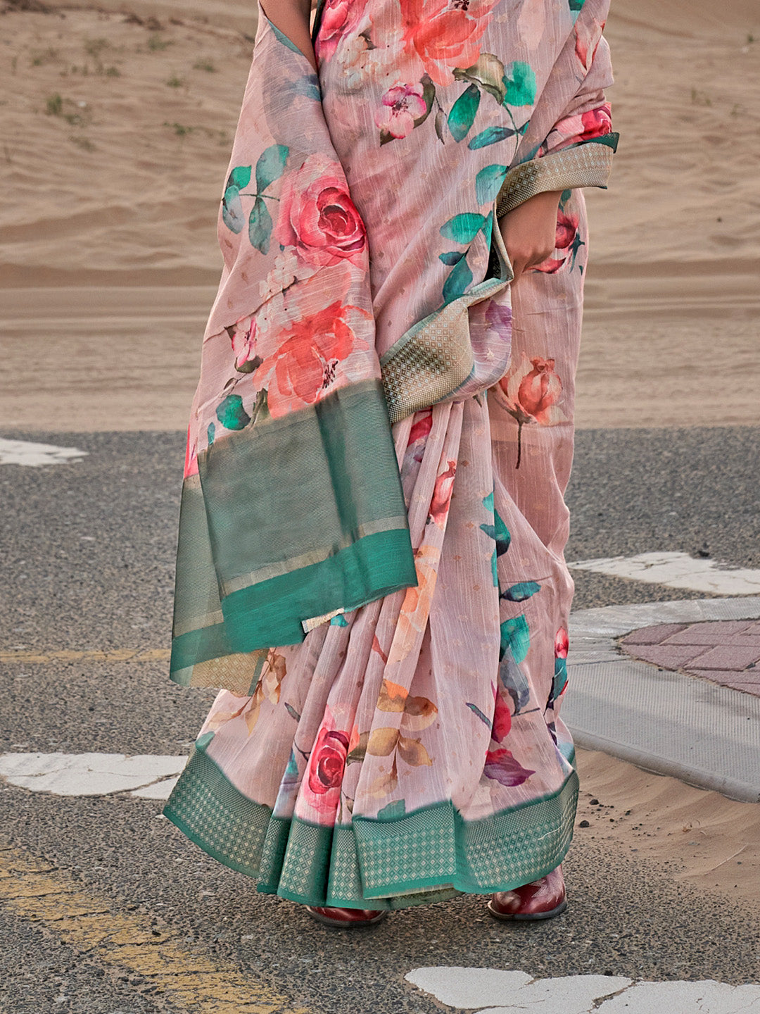 Multicolour Printed Linen Saree