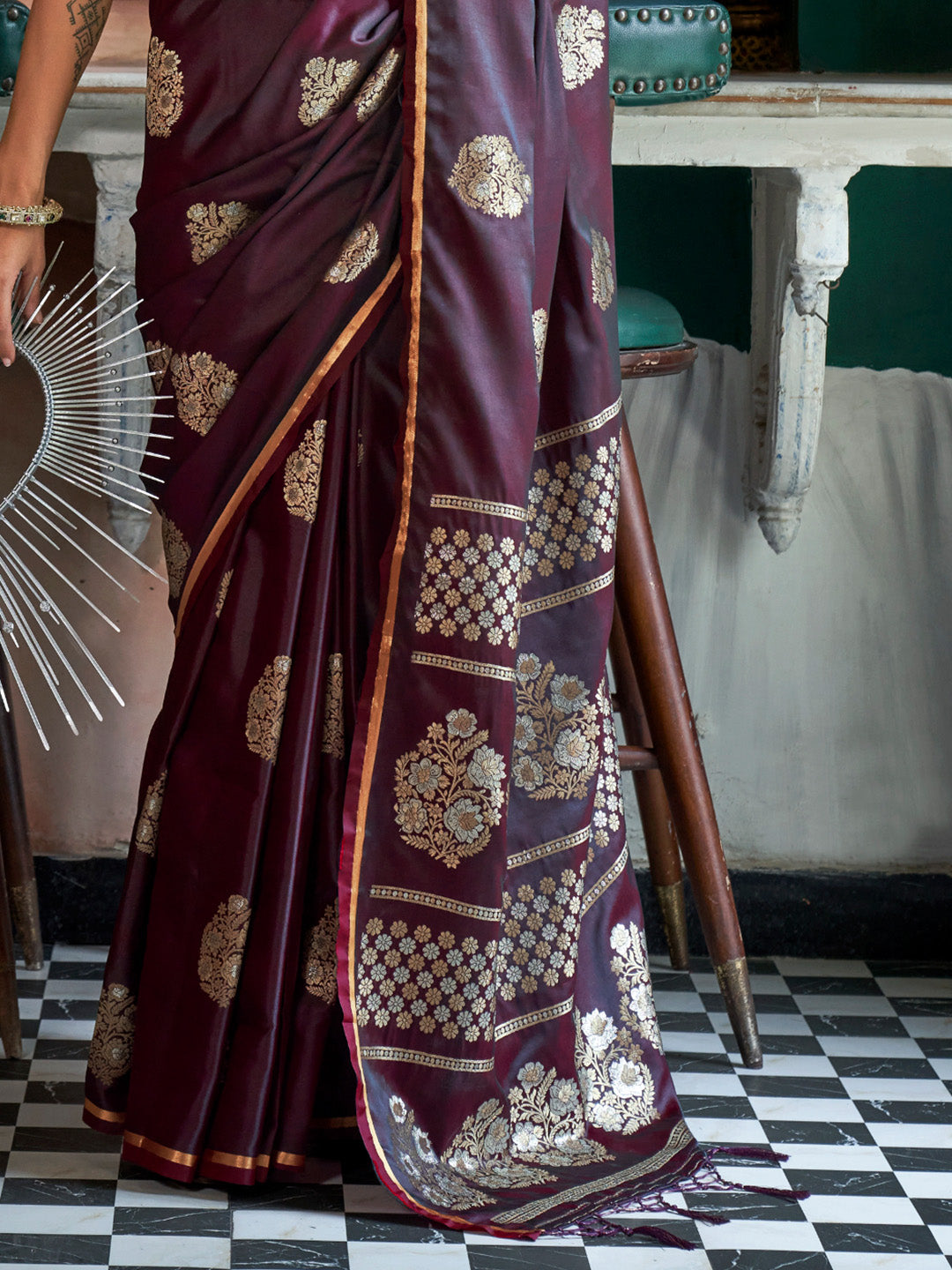 Maroon Pure Satin Saree