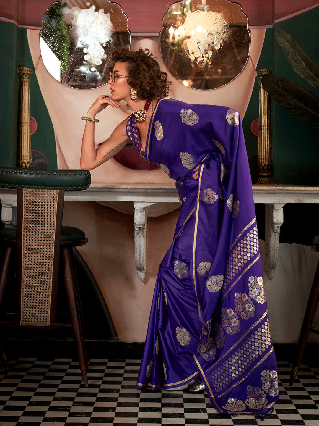 Dark Blue Pure Satin Saree