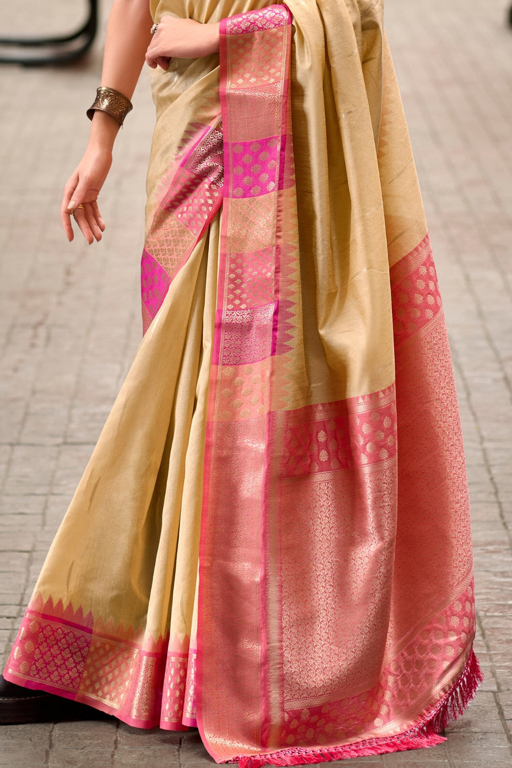 Beige Banarasi Silk Saree