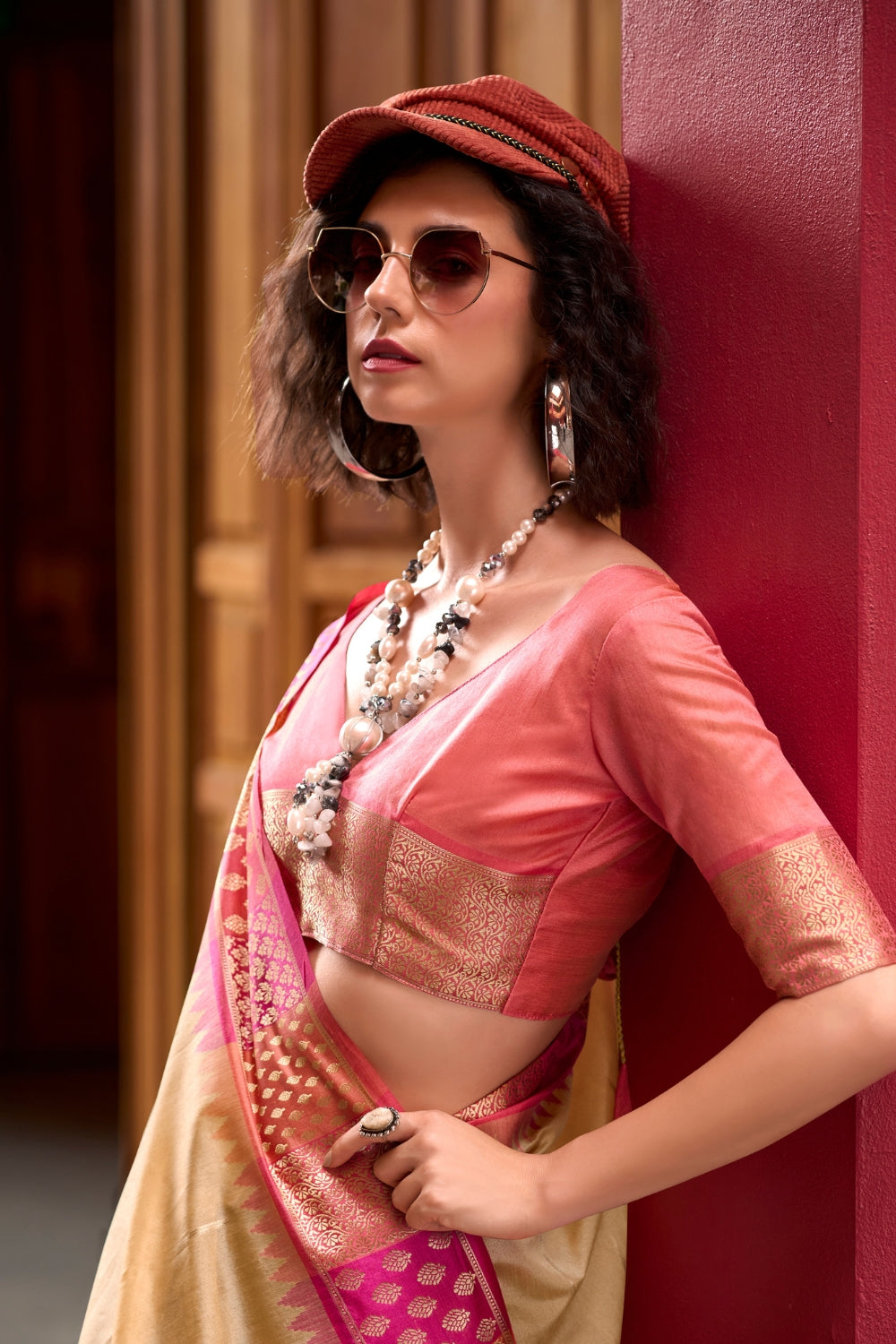 Beige Banarasi Silk Saree