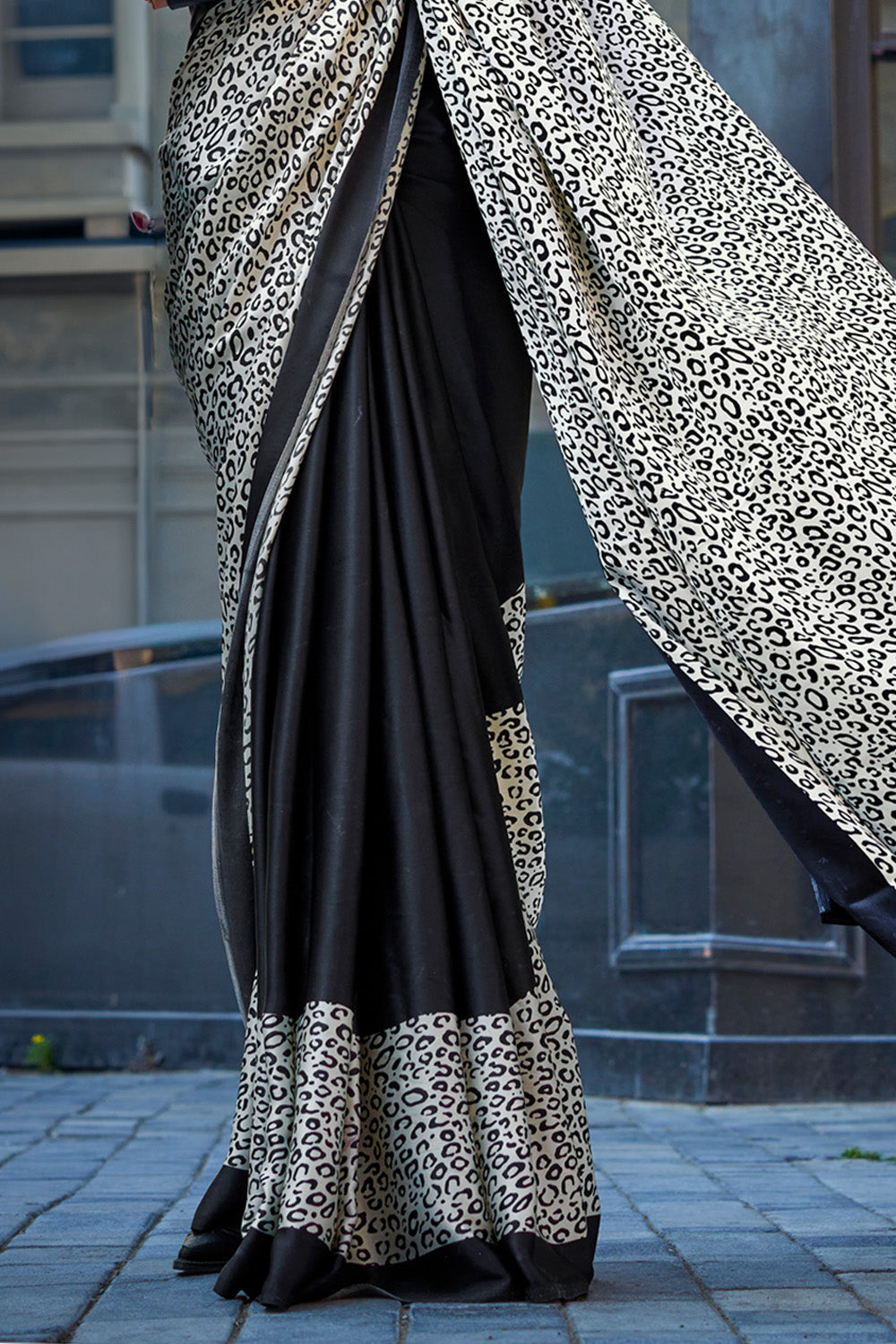 Black & White Satin Silk Saree