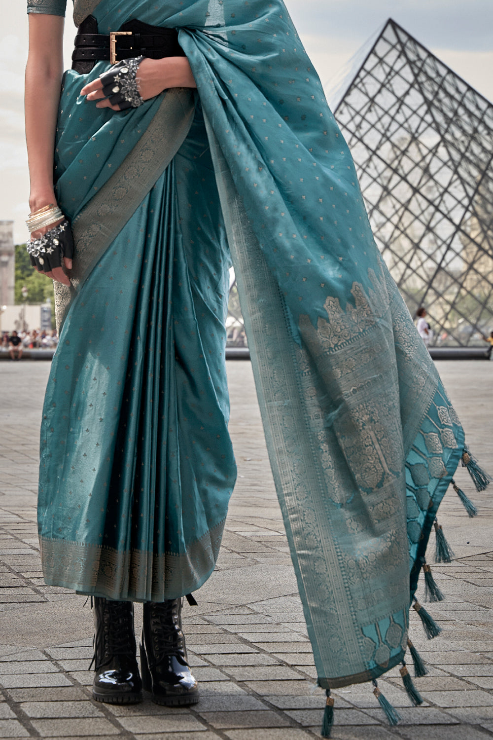 Ocean Blue Banarasi Silk Saree