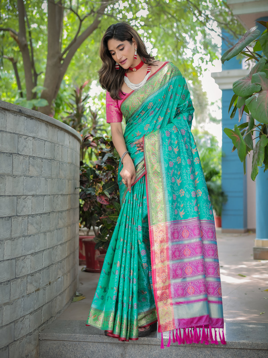 SEAFOAM BLUE BANARASI PATOLA SOFT SILK
