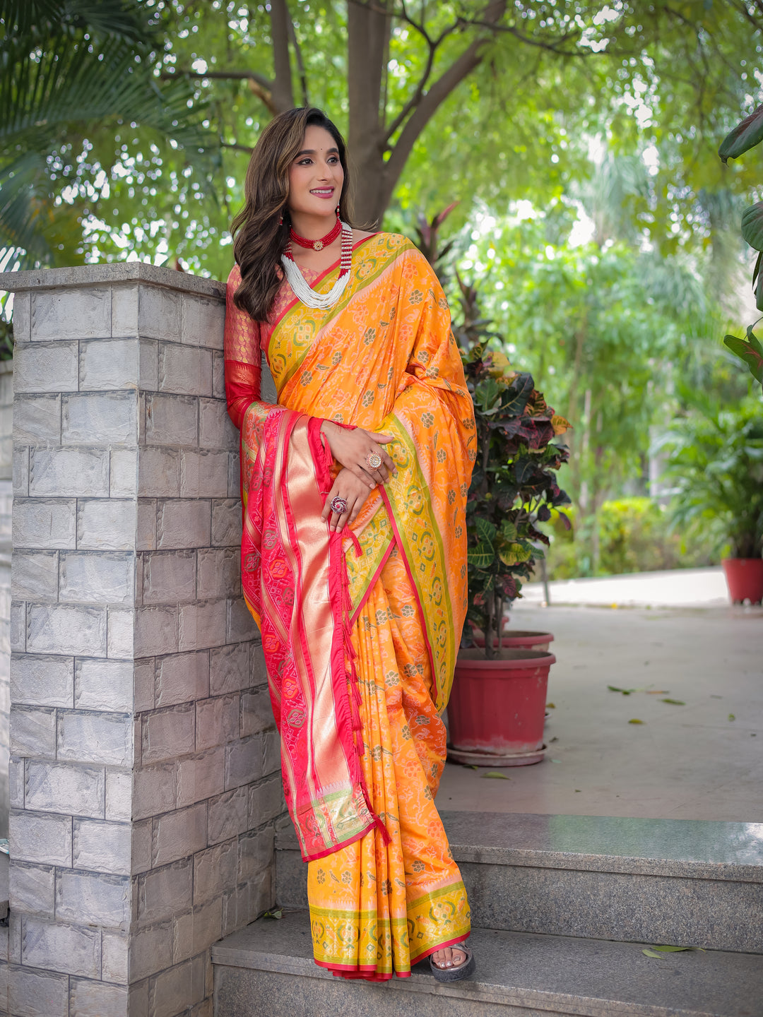 ORANGE BANARASI PATOLA SOFT SILK